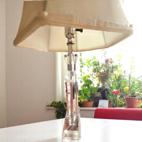 MId-Century Solid Crystal 21" Table Lamp with Shade - Picture 3 of 10